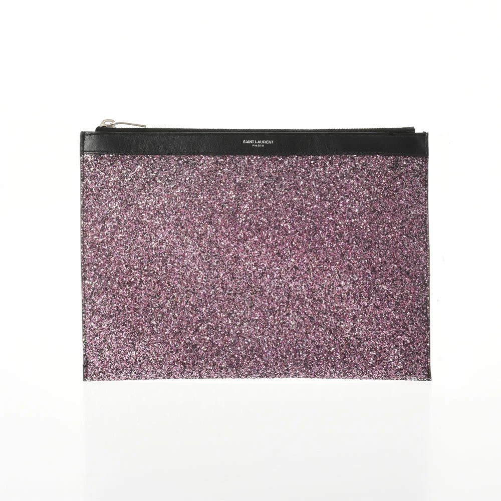 SAINT LAURENT Pink Purple Leather Glitter Clutch Bag